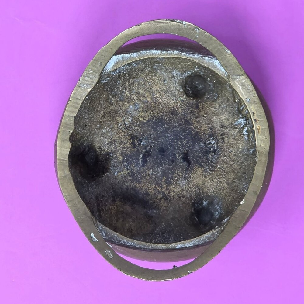 Antique Chinese Brass Incense Burner Pot With Handles‎ Etched Design 6 Hallmarks - Picture 5 of 11